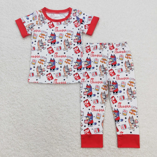 BSPO0347 Fried Chicken Star Red and White Short Sleeve Long Pants Pajama Set