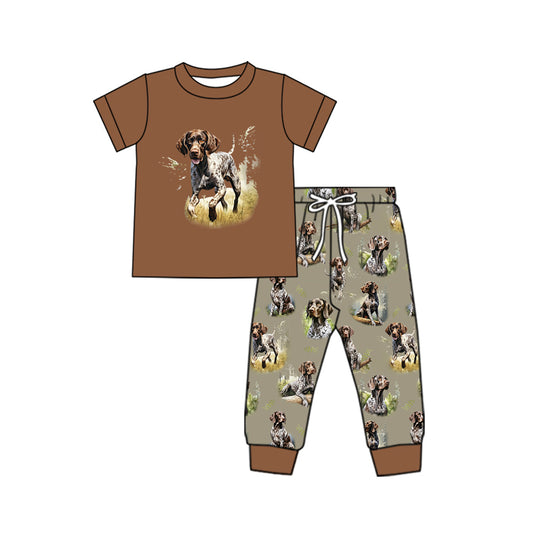 presale BSPO0513  Puppy Brown Short Sleeve Gray Green Pants Suit  2024 10.17