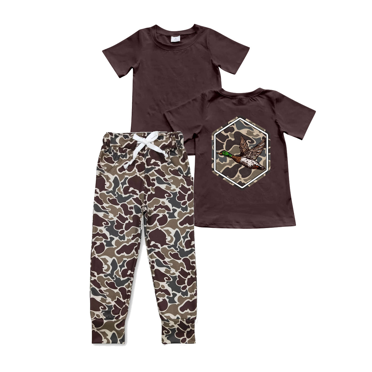 BSPO0525 Baby Boys Brown Camo Duck Top Pocket Pants Clothes Sets