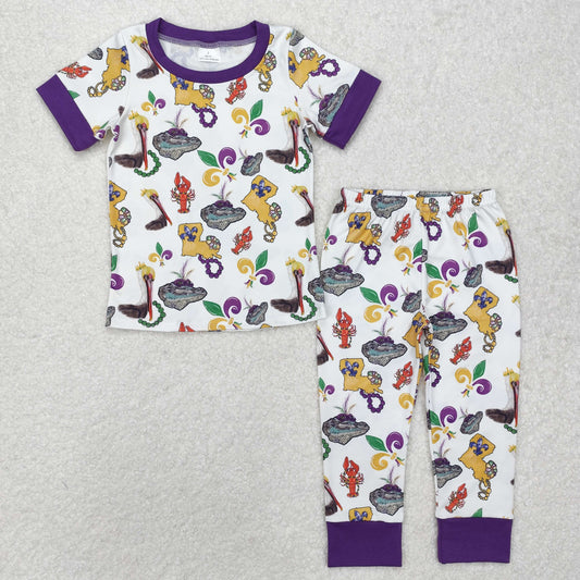 BSPO0546  Carnival Animal Purple and White Short Sleeve Long Pants Pajama Set