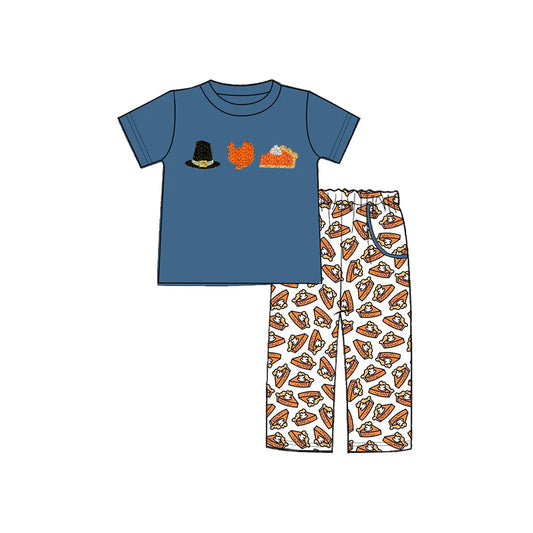 presale BSPO0573 Baby Boys Navy Short Sleeves Turkey Hat Top Pockets Pant Set  D 5.14