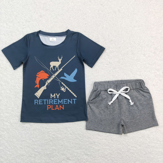 BSSO0475 Baby Boys Retirement Plan Tee Shirts Grey Shorts Summer Clothes Sets