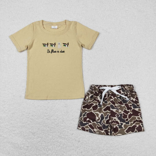 BSSO0711 Duck puppy short sleeve camouflage brown green beige shorts suit