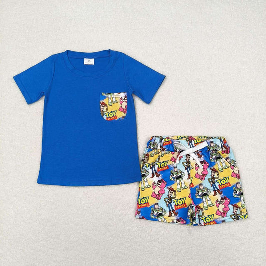 BSSO0833 Pocket blue short sleeve shorts suit
