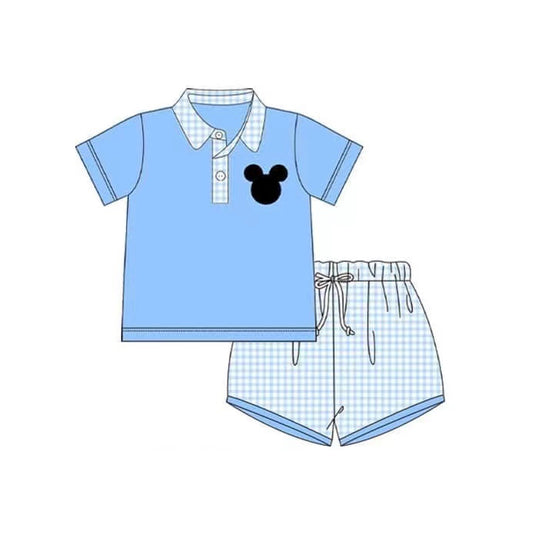 presale BSSO0880 Blue short sleeve plaid shorts suit