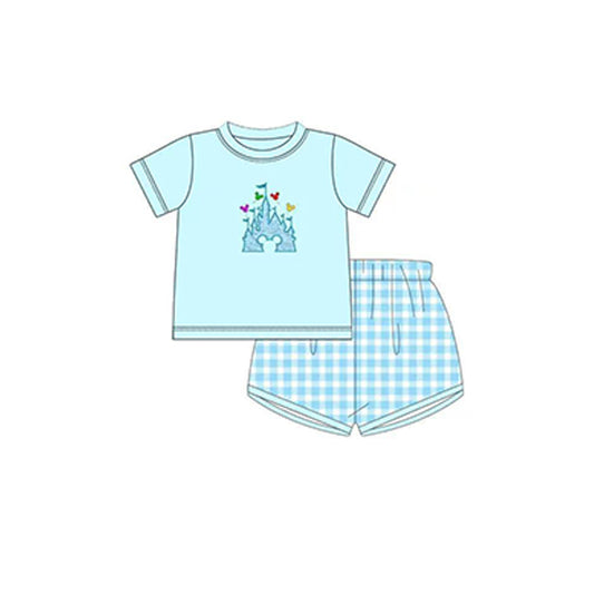 presale BSSO0881 Blue short sleeve plaid shorts suit