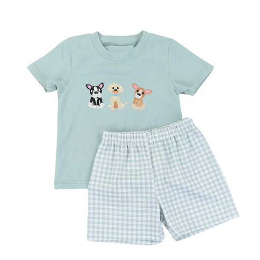 presale BSSO1076 Puppy Blue Short Sleeve Plaid Shorts Suit  2024 11.6