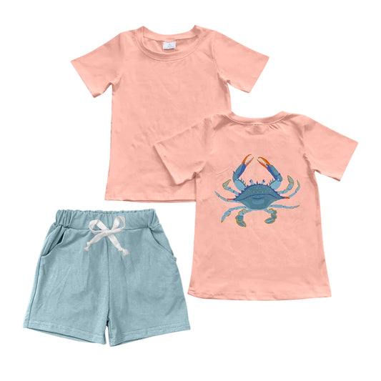 presale BSSO1077 Crab pink orange short-sleeved blue shorts suit  2024 11.7