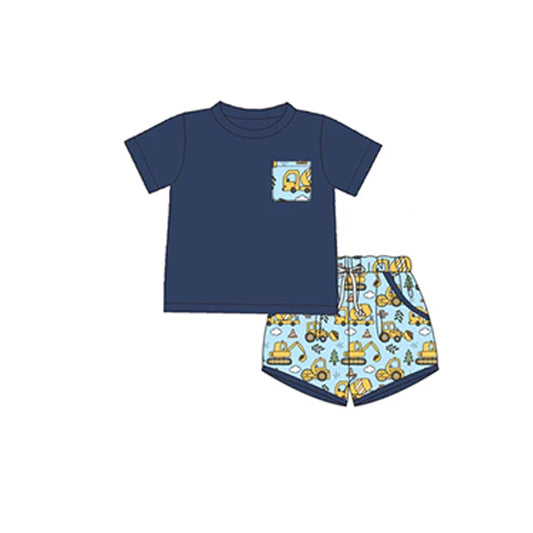 presale BSSO1084 Engineering vehicle pocket navy blue short-sleeved shorts suit  2024 .11.8