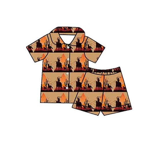 preorder BSSO1180  Horse Riding Brown Short Sleeve Shorts Pajama Set  2024 12.10