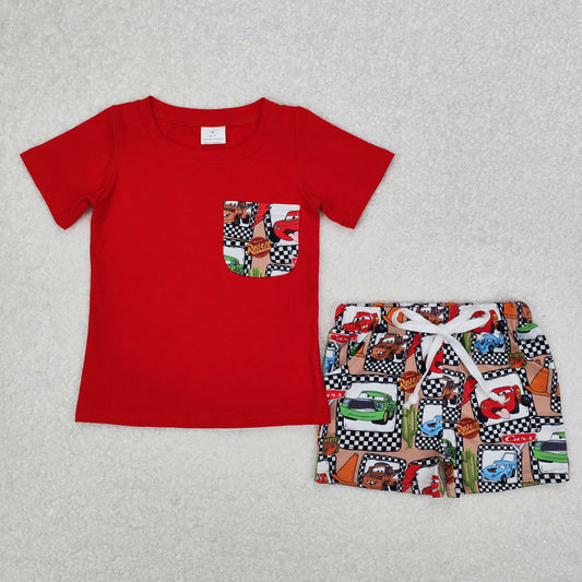 BSSO1256 Baby Boys Car Cactus Pocket Shirts Shorts Clothes Sets  D 4.4