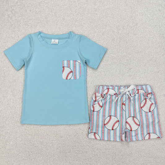 BSSO1317  Baby Boys Aqua Pocket Top Baseball Stripes Shorts Clothes Sets  D 3.15