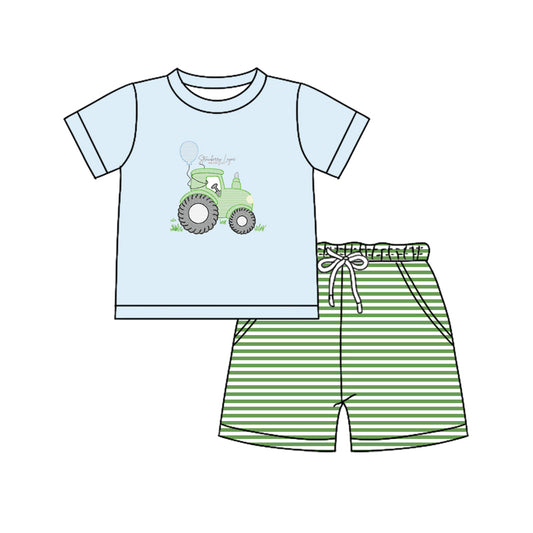 presale BSSO1330  Back to school ABC Apple Short Sleeve Blue Plaid Shorts Set  D 2.13