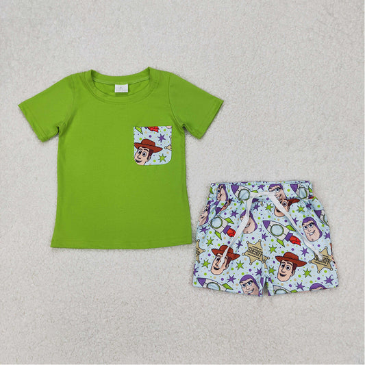 BSSO1370  Baby Boys Green Cartoon Shirt Tops Shorts Clothes Sets D 3.21
