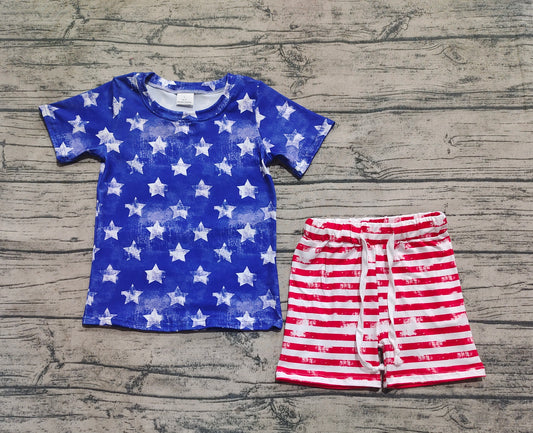 BSSO1405 Baby Boys Blue Short Sleeves Stars Shirt Red Stripe Shorts 4th Of July Sets  D 4.1