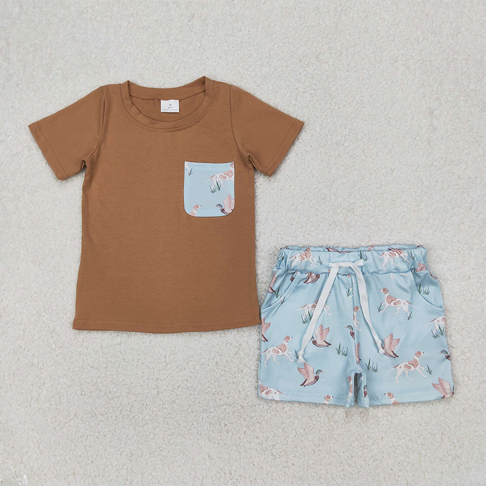 Match Baby Girls Boys Sleeveless Dogs Ducks Tunic Khaki Short Set D 4.1