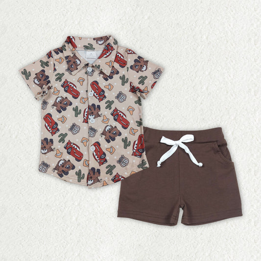 BSSO1436  Baby Boys Car Racing Cactus Western Pullover Tops Shorts Outfits  D 3.17