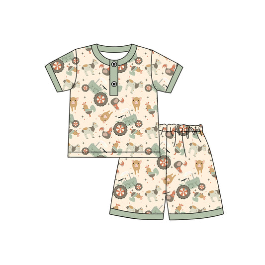 presale BSSO1459  Baby Boys Button Chicks Pigs Top Short Farm Pajamas Set  D 3.18