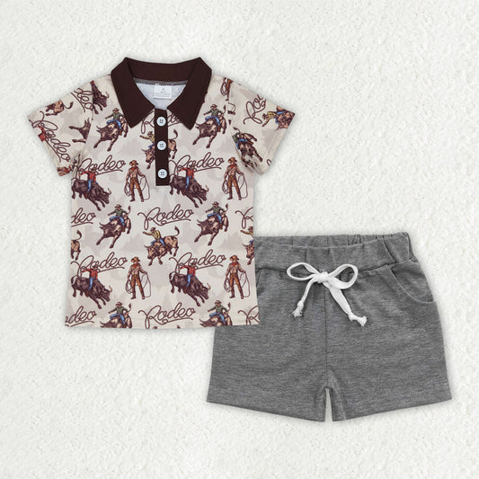 BSSO1466  Baby Boys Western Rodeo Pullovers Shirt Grey Shorts Outfits Sets  D 3.26
