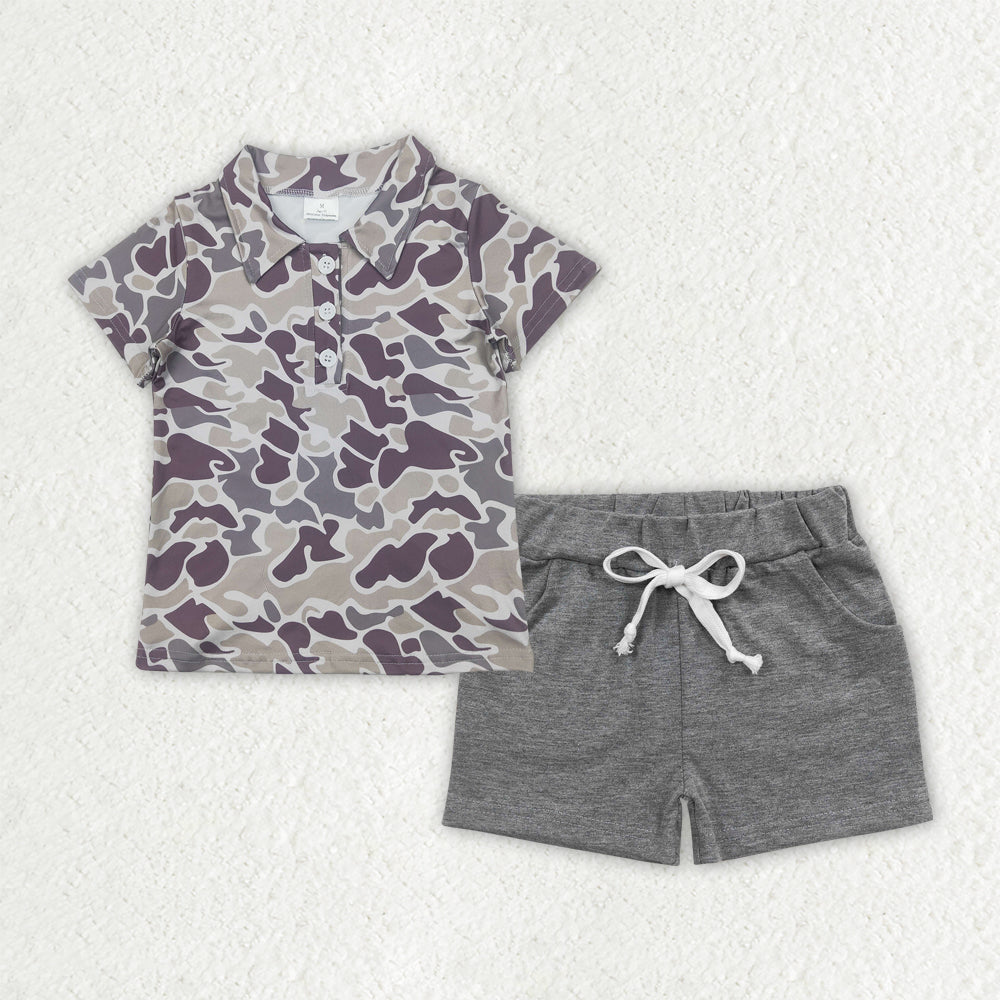 BSSO1490 Baby Boys Camo collar short sleeve light grey pocket shorts suit D 4.4