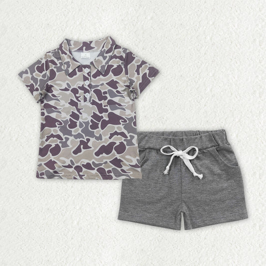 BSSO1490 Baby Boys Camo collar short sleeve light grey pocket shorts suit D 4.4