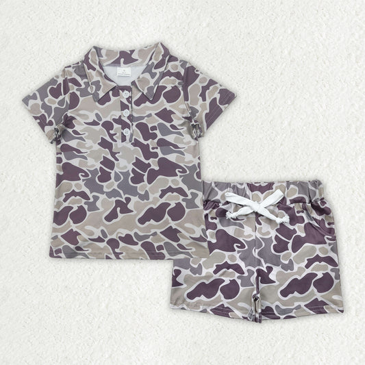 BSSO1521  Baby Boys Gray Camouflage Button Polo Shirts Top Pockets Shorts Sets D 4.21
