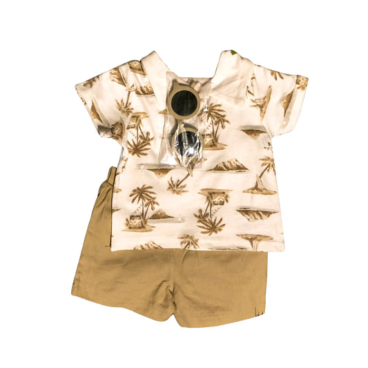 presale BSSO1533 Baby Boys Short Sleeves Beach Top Khaki Short Set  D 5.6