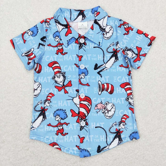 BT0491 Alphabet blue button short sleeve top
