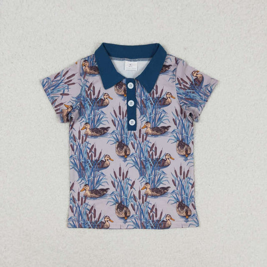 BT0536 Duck Pu stick blue button collar short-sleeved top