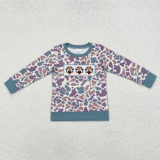 BT0863 Embroidered Turkey Camouflage Beige Long Sleeve Top
