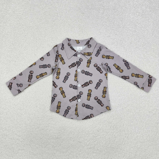 BT0886 Camouflage Bottle Grey Button Long Sleeve Top