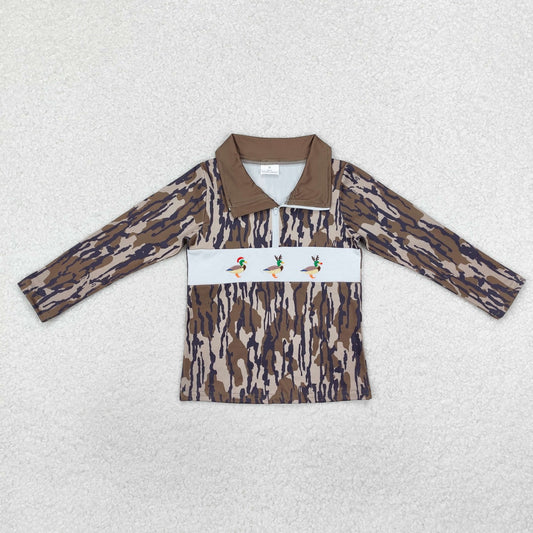 BT0901  Christmas Duck Camouflage Army Green Zipper Long Sleeve Top