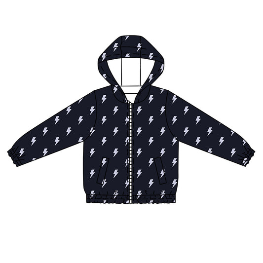 preorder BT1089 Lightning Black Zip-Up Hooded Long Sleeve Top  2024 11.5