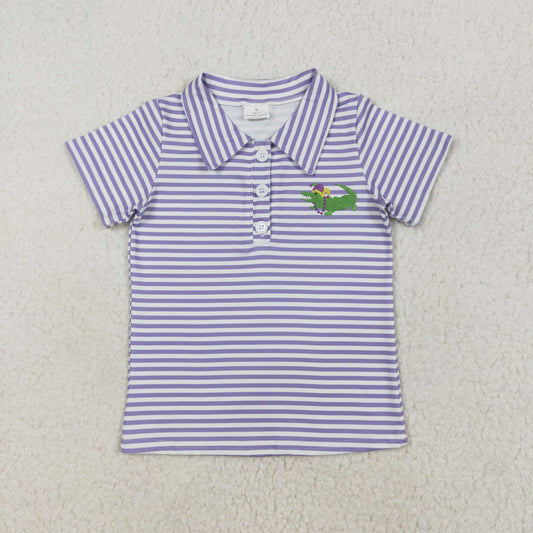 BT1092  Mardi Gras Croc Purple Striped Short Sleeve Top