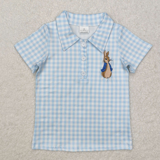 BT1095  Easter Bunny Blue Plaid Short Sleeve Top