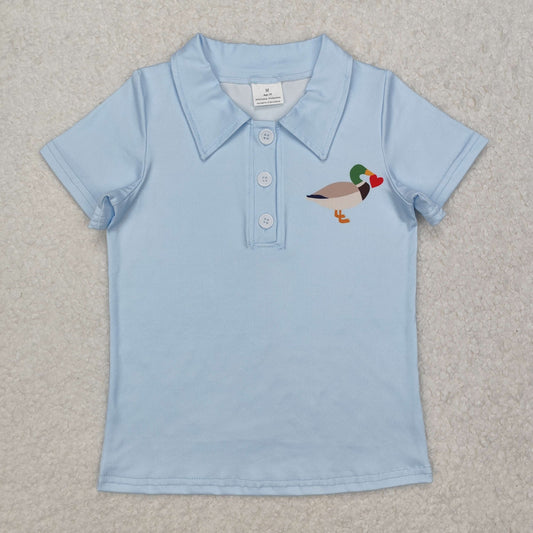 BT1106  Heart Duck Blue Button Short Sleeve Top