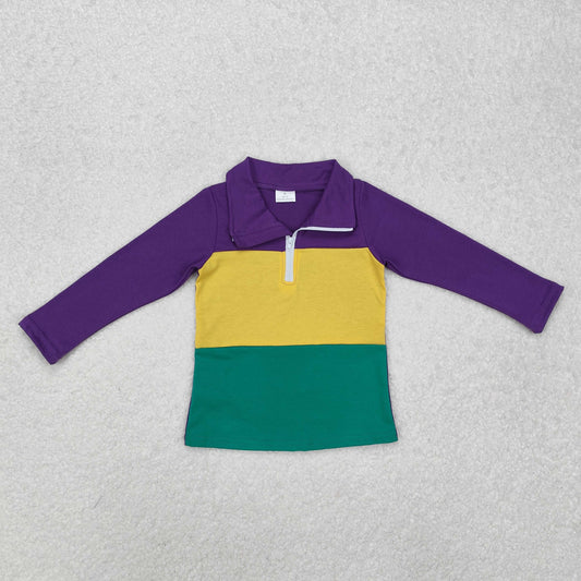 BT1130  Baby Boys Mardi Gras Purple Zip Tee Shirts Tops