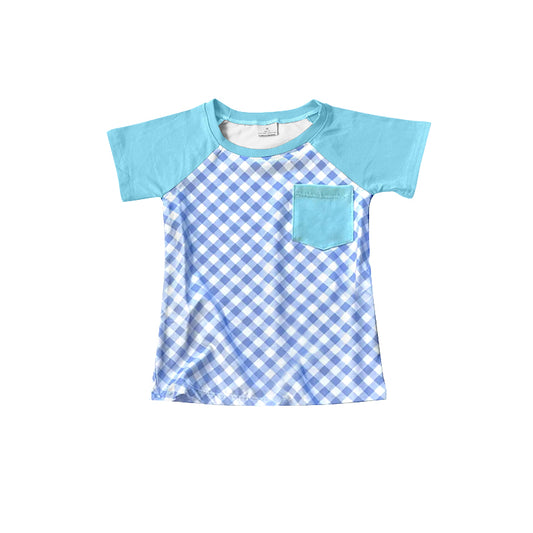 custom Easter Pocket Blue Plaid Short Sleeve Top   D 5.20