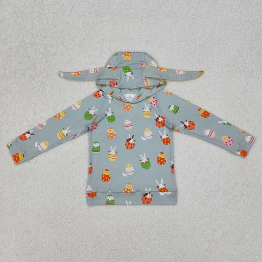 BT1136  Baby Boys Easter Green Rabbits Eggs Long Sleeve Hooded Ears Tops  D 3.6