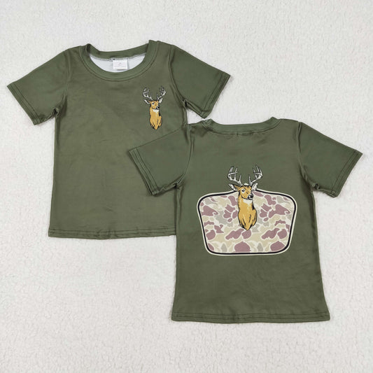 BT1148  Baby Boys Green Deer Camo Short Sleeve Tee Shirts Tops