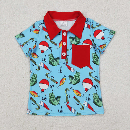 BT1172 Baby Boys Fishing Float Buttons Pocket Short Sleeve Tee Shirts Top  D 3.24