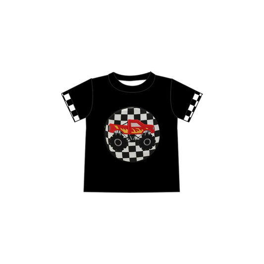 presale BT1176 Baby Boys Black Checkered Truck Tee Shirts Tops  D 2.8