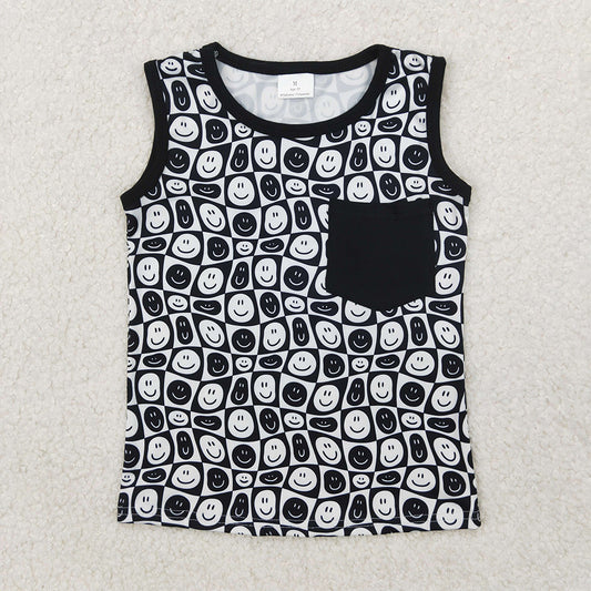 BT1192  Baby Boys Black Smile Pocket Sleeveless Shirt Tops D 3.31
