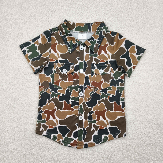 BT1200 Baby Boys Dark Brown Camo Short Sleeves Button Pockets Shirts Top  D 4.11