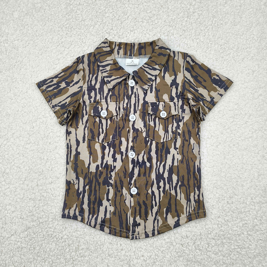 BT1201  Baby Boys Olive Bottomland Camo Short Sleeves Button Pockets Shirts Top D 4.12