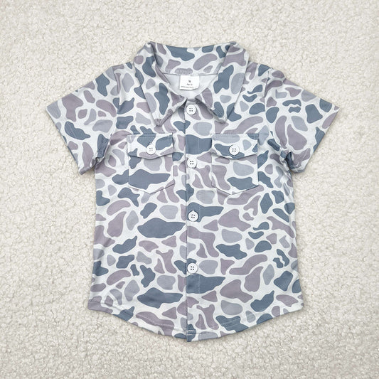 BT1202  Baby Boys Gray Camo Short Sleeves Button Pockets Shirts Top D 4.1