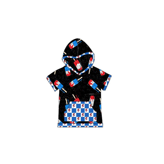 presale BT1203  Baby Boys Black Short Sleeves Popsicle Pocket 4th Of July Hoodie Top  D 3.6