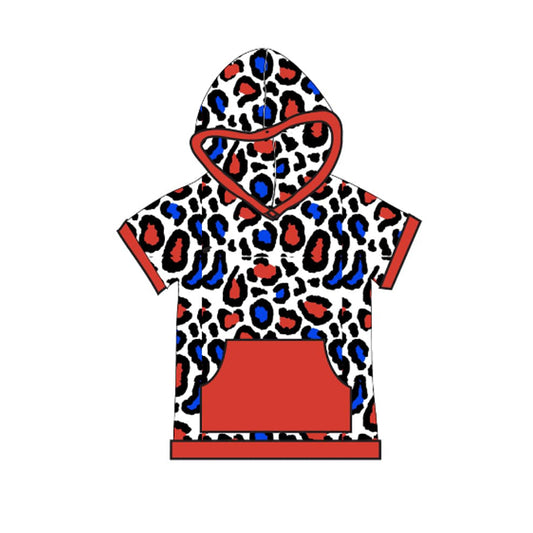 presale BT1204  Baby Boys Peach Short Sleeves Colorful Leopard Pocket Hoodie Top D 3.6