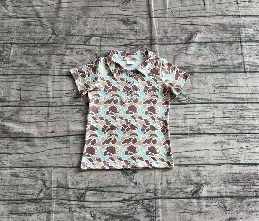 Presale BT1212  Baby Boys Short Sleeves Button Khaki Camo Polo Shirts Top  D 3.21