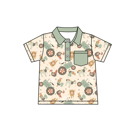 presale BT1215 Baby Boys Button Pocket Chicks Pigs Farm Polo Shirts Top  D 3.18